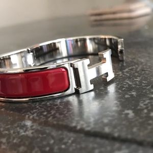 Hermès Clic H Bracelet - Deep Red & Silver